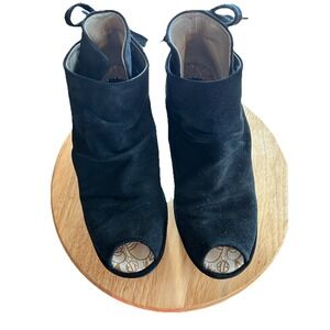 FLY LONDON Yoni Black Suede Wedge Sandals Peep Toe Lace Up Euro 39 US 8/8.5 Goth